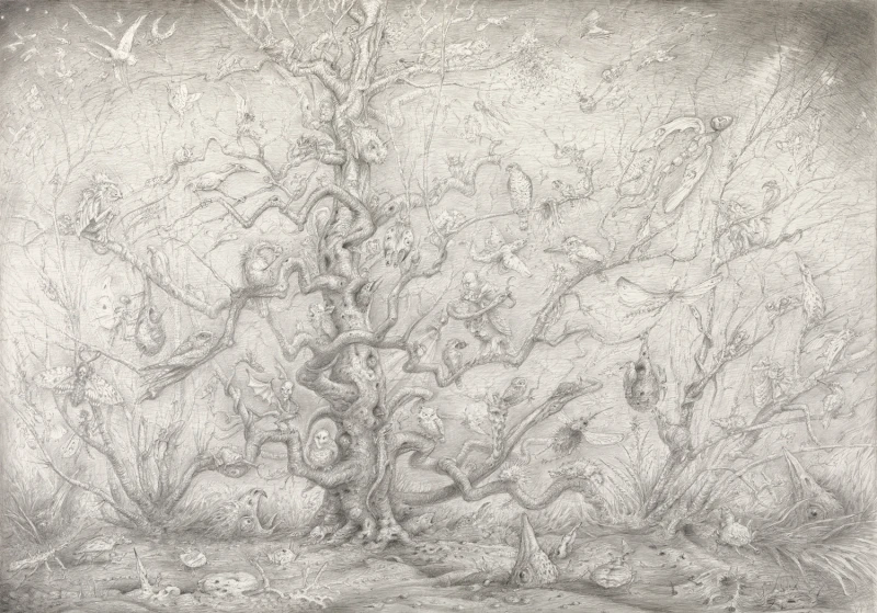 wandernder Baum, 2022, Bleistiftzeichnung, 70 × 100 cm