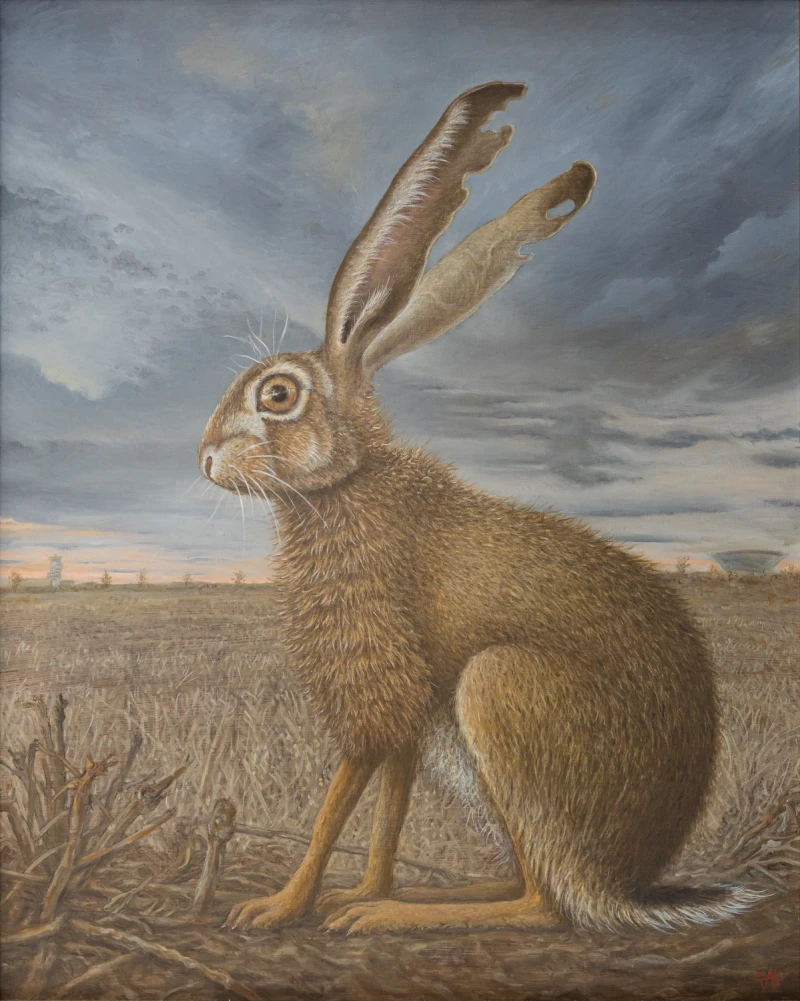 der Hase, 2021, Mischtechnik auf Platte, 85 × 68 cm