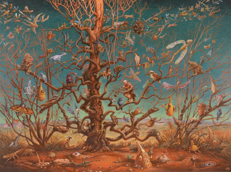 wandernder Baum, 2025, Acryl auf Platte, 88 × 117 cm